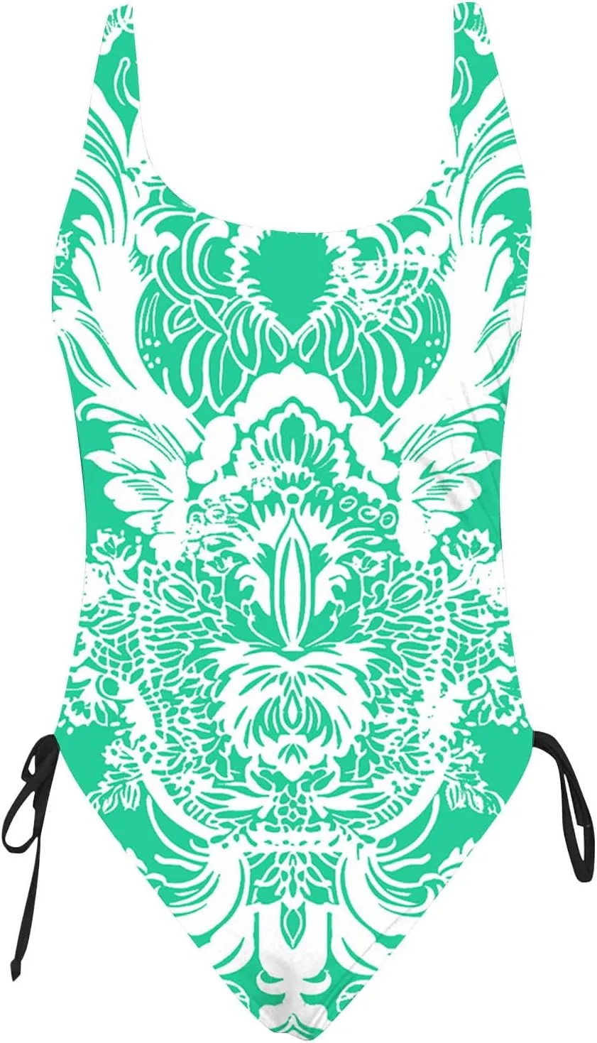 Tie-Dye Print One Piece Bathing Suits for Women Side Tie Adjustable Strap Slimming Swimwear High Cut Sexy Swimsuit
