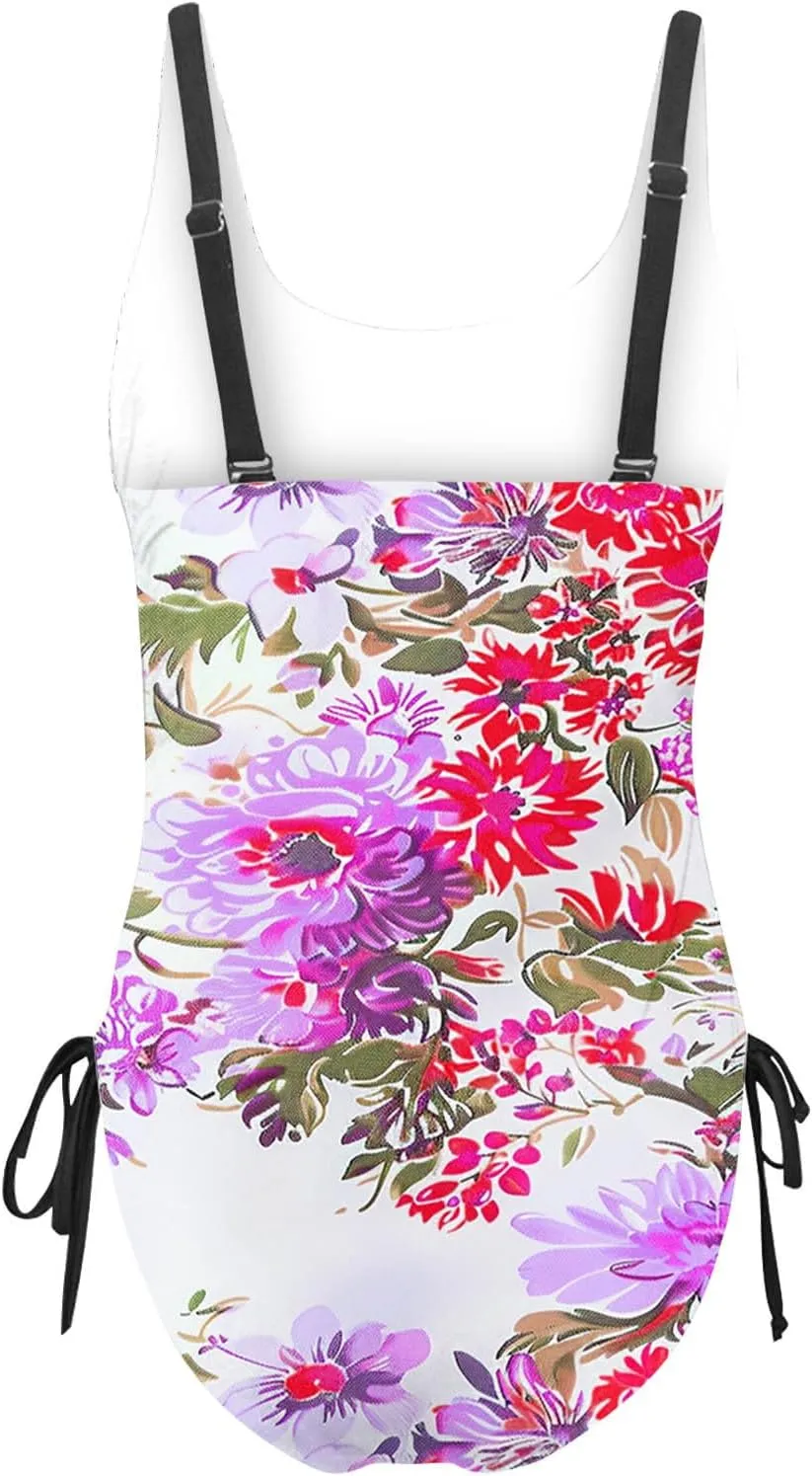 Tie-Dye Print One Piece Bathing Suits for Women Side Tie Adjustable Strap Slimming Swimwear High Cut Sexy Swimsuit