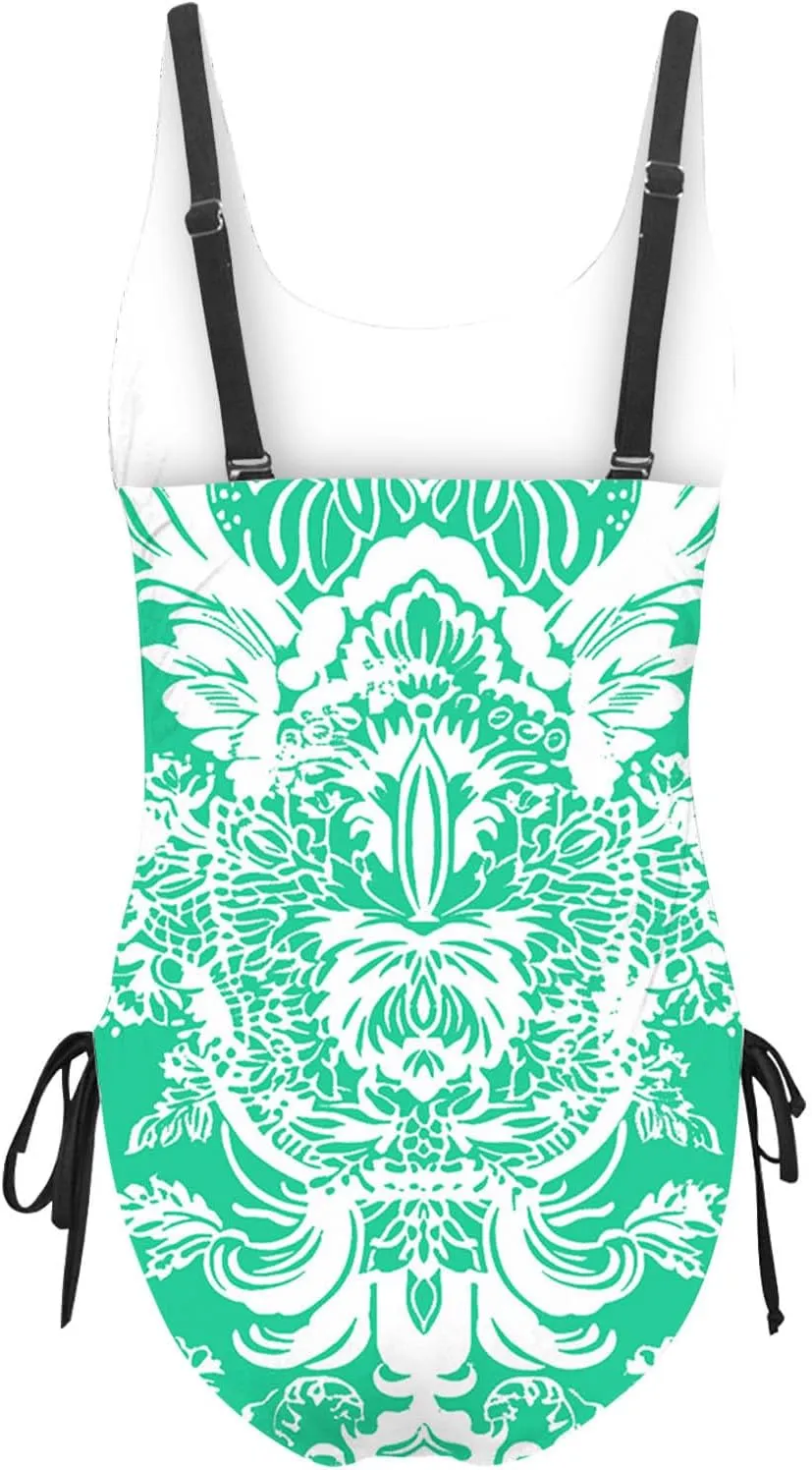 Tie-Dye Print One Piece Bathing Suits for Women Side Tie Adjustable Strap Slimming Swimwear High Cut Sexy Swimsuit