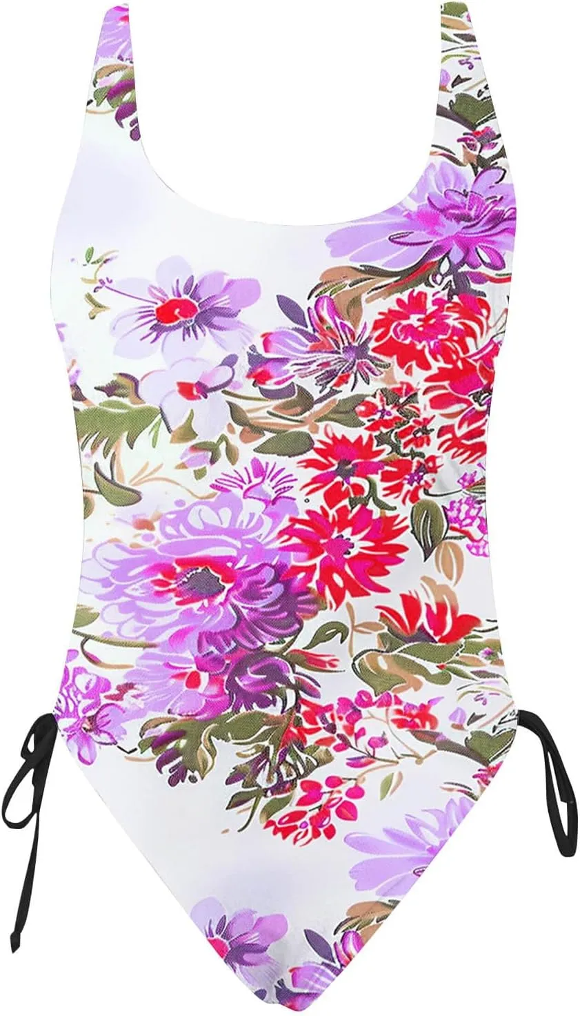 Tie-Dye Print One Piece Bathing Suits for Women Side Tie Adjustable Strap Slimming Swimwear High Cut Sexy Swimsuit