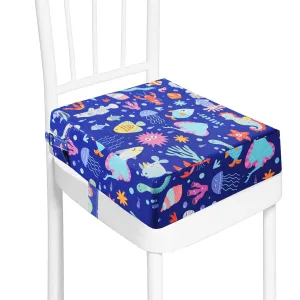 Toddler Booster Seat for Dining Table, Washable Thick Strong Support Portable Booster Chair for Toddlers Eating, Easy Cleaning Booster Seat Cushion Detachable with Fix Straps (Blue-Ocean)