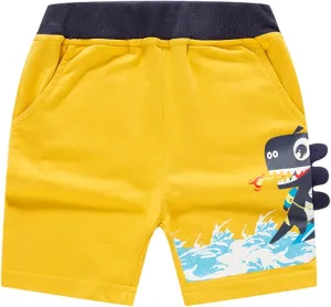 Toddler Summer Jogger Shorts Cute Dinosaur Cotton Shorts Elastic Waist Sport Bottom Boys School Sports Pants