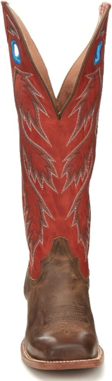 Tony Lama Men`s Colburn Wood Brown 17in Fire Orange Top Buckaroo Sq Toe Boot