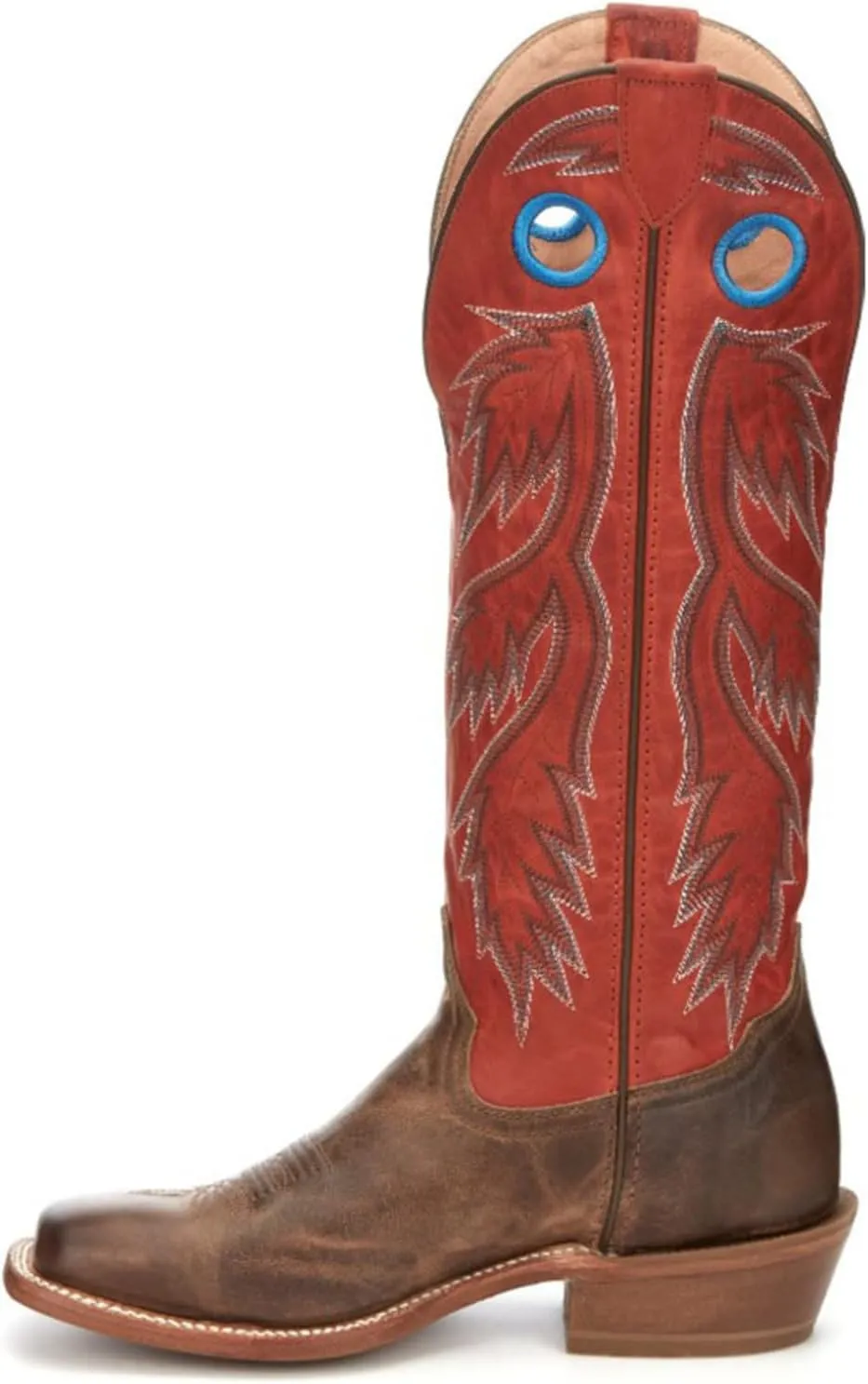 Tony Lama Men`s Colburn Wood Brown 17in Fire Orange Top Buckaroo Sq Toe Boot