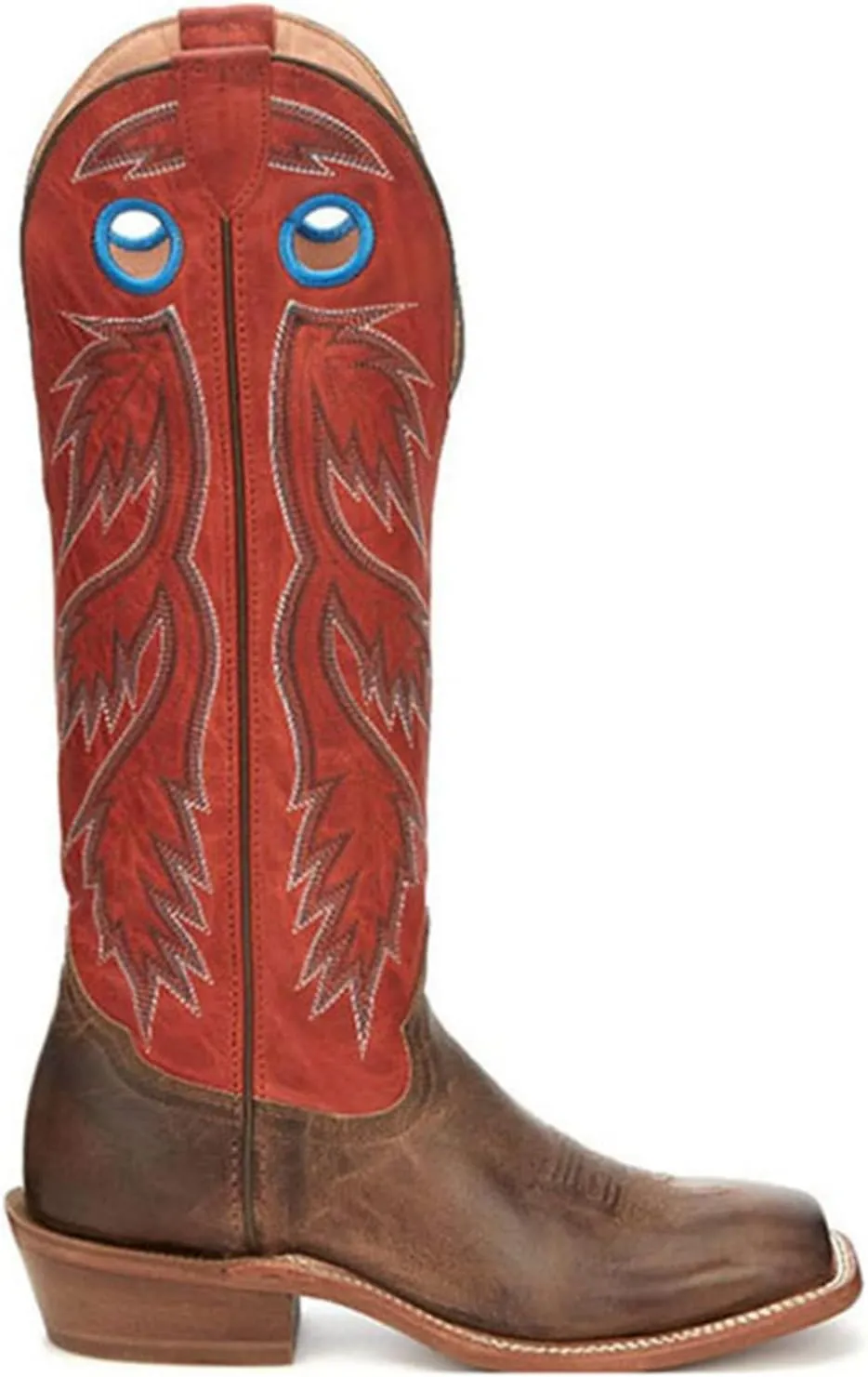 Tony Lama Men`s Colburn Wood Brown 17in Fire Orange Top Buckaroo Sq Toe Boot
