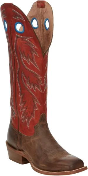 Tony Lama Men`s Colburn Wood Brown 17in Fire Orange Top Buckaroo Sq Toe Boot