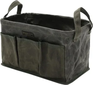Tool Bag for Organizing, Waxed Canvas Wide Open Top Tool Tote Bag with 6 External Pockets, 13.8 x 7.8 x 7.8 Inches (ArmyGreen)