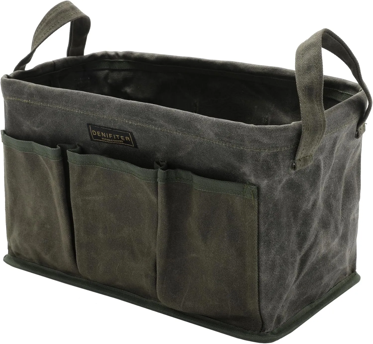 Tool Bag for Organizing, Waxed Canvas Wide Open Top Tool Tote Bag with 6 External Pockets, 13.8 x 7.8 x 7.8 Inches (ArmyGreen)