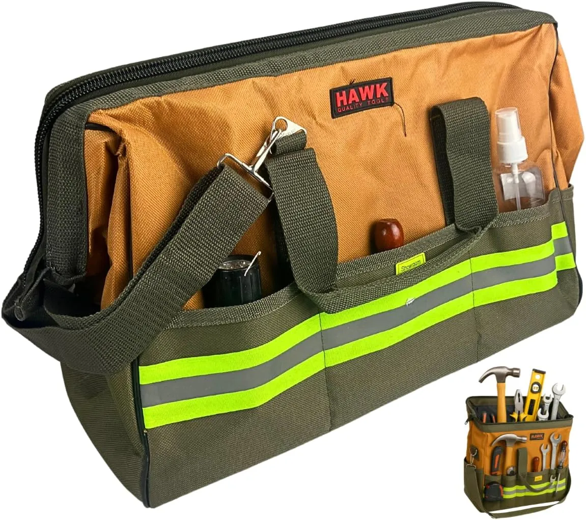 Tool Bag | Heavy-Duty Zipper & Durable Canvas Material | Reflective Safety Pockets | Adjustable Shoulder Strap with Comfort Panel