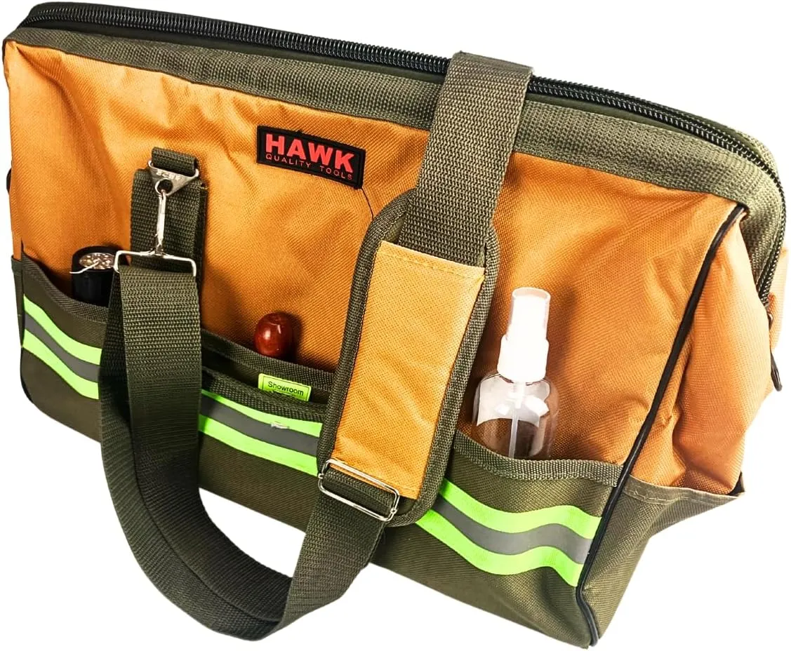Tool Bag | Heavy-Duty Zipper & Durable Canvas Material | Reflective Safety Pockets | Adjustable Shoulder Strap with Comfort Panel