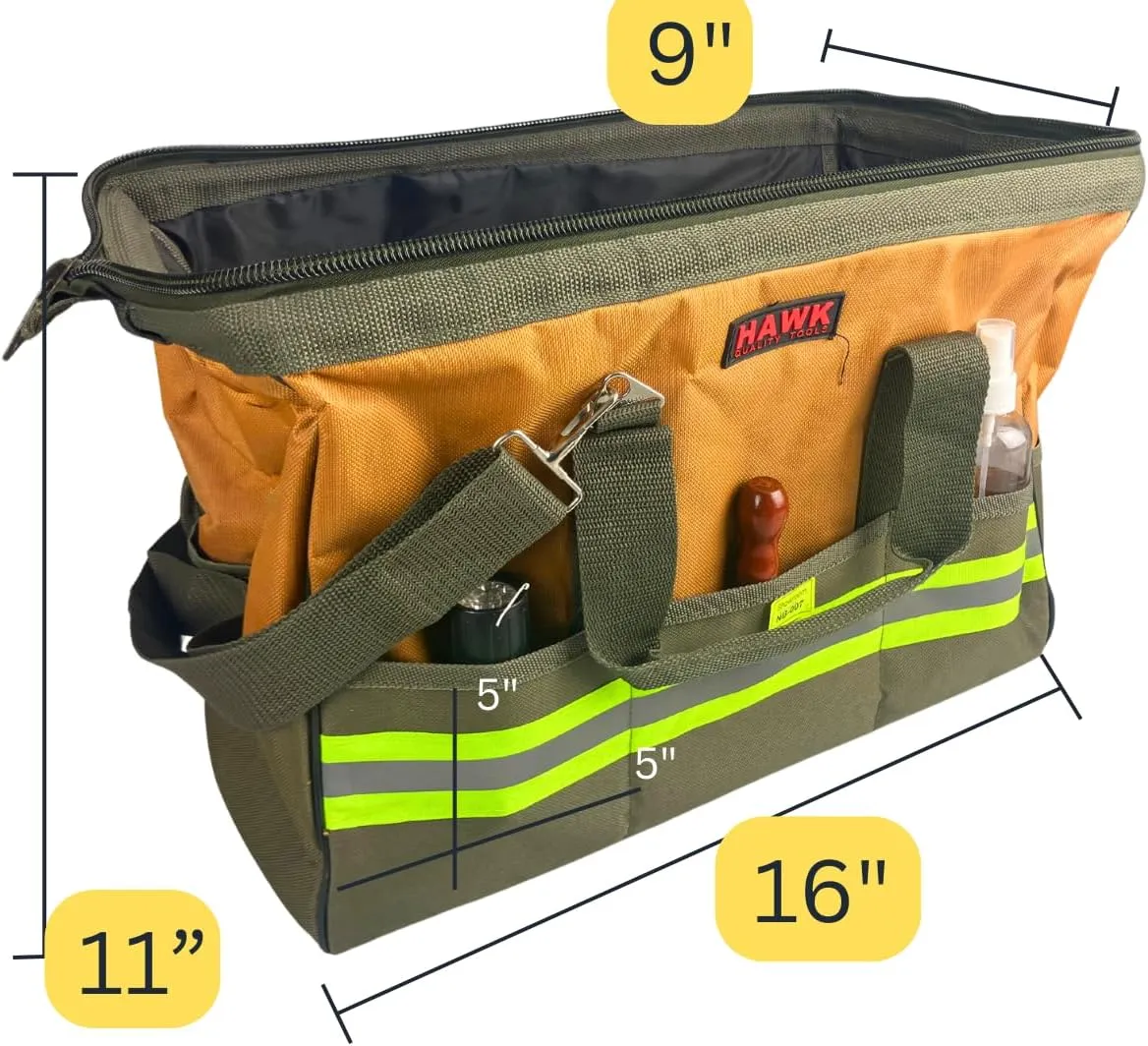 Tool Bag | Heavy-Duty Zipper & Durable Canvas Material | Reflective Safety Pockets | Adjustable Shoulder Strap with Comfort Panel