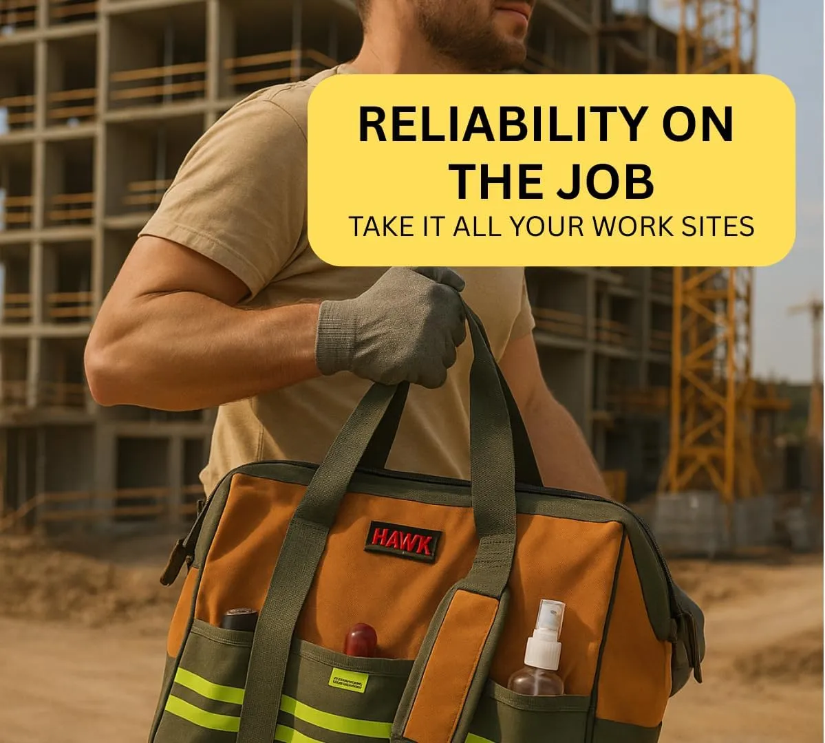 Tool Bag | Heavy-Duty Zipper & Durable Canvas Material | Reflective Safety Pockets | Adjustable Shoulder Strap with Comfort Panel