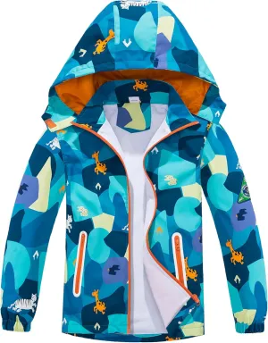 TOP&SKY KIDS Boys Dinosaur Rain Jacket Lightweight Waterproof Raincoats Windbreakers for Kids
