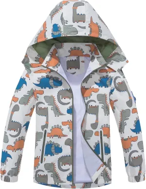 TOP&SKY KIDS Boys Dinosaur Rain Jacket Lightweight Waterproof Raincoats Windbreakers for Kids