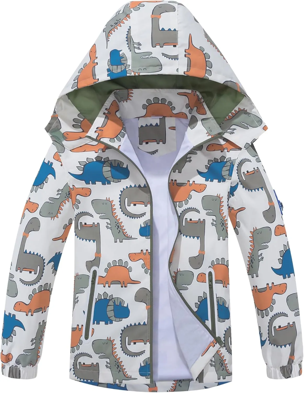 TOP&SKY KIDS Boys Dinosaur Rain Jacket Lightweight Waterproof Raincoats Windbreakers for Kids