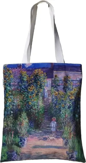 Tote Bag - High-grade Flannel with Zipper & Inner Pocket - Claude Monet Canvas: Gardens (Garden)