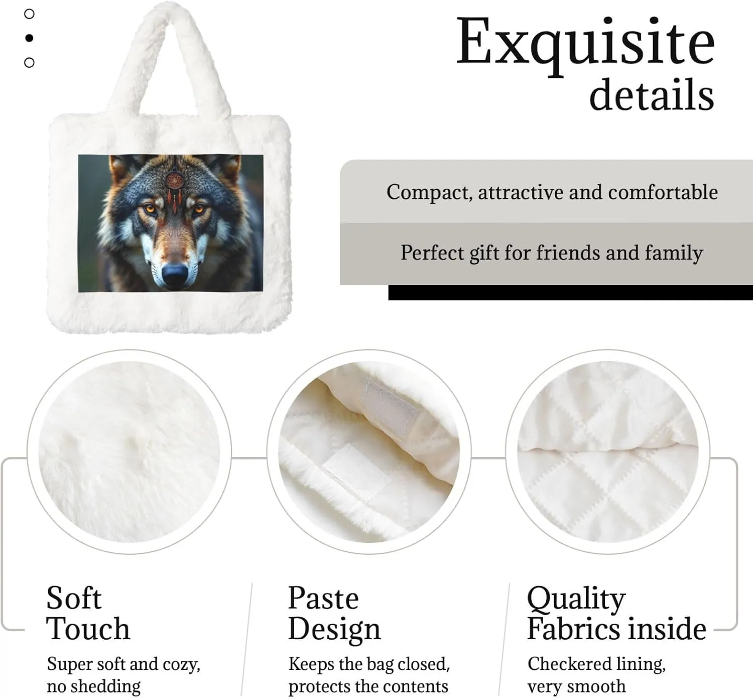 Tote Bag Shoulder Bag Flannel Faux Fur Tote Bag Handbag Fuzzy Bag White Tote Bag Purse