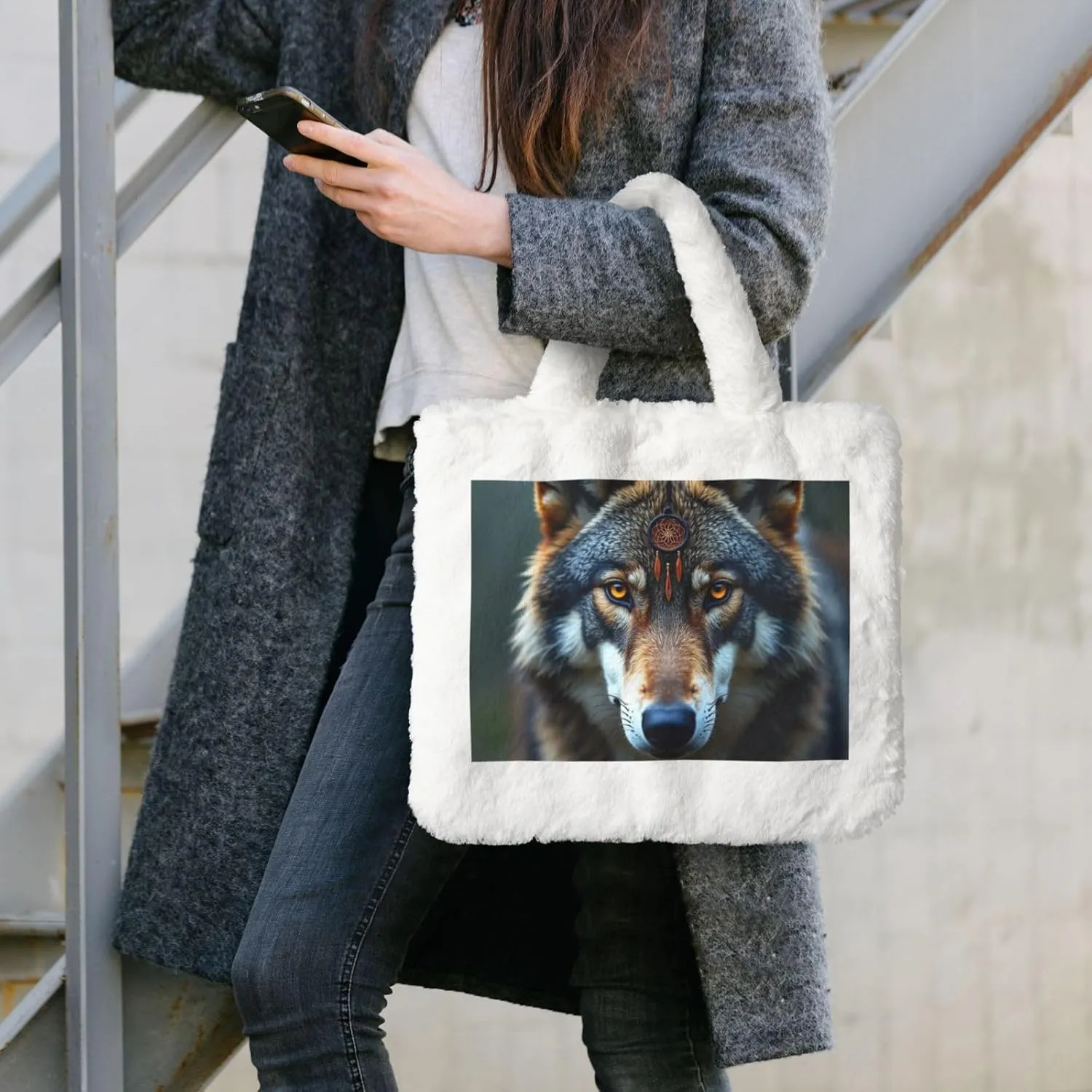Tote Bag Shoulder Bag Flannel Faux Fur Tote Bag Handbag Fuzzy Bag White Tote Bag Purse