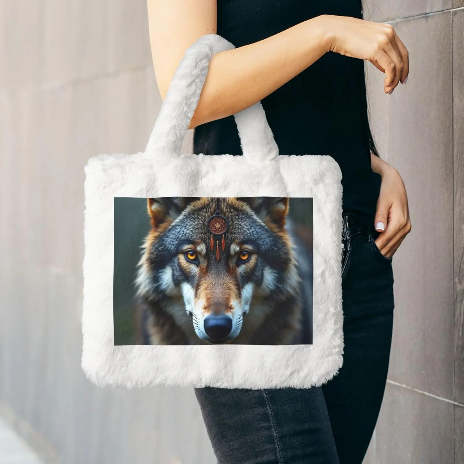 Tote Bag Shoulder Bag Flannel Faux Fur Tote Bag Handbag Fuzzy Bag White Tote Bag Purse