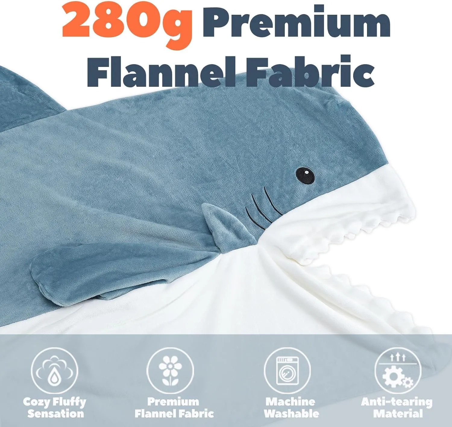 Touchat Shark Blanket for Adult Super Soft Cozy Flannel Throw Wearable Blanket, Cartoon Animals Blanket Hoodie, Sleeping Bag Cosplay Costume Blanket Gifts for Shark Lovers