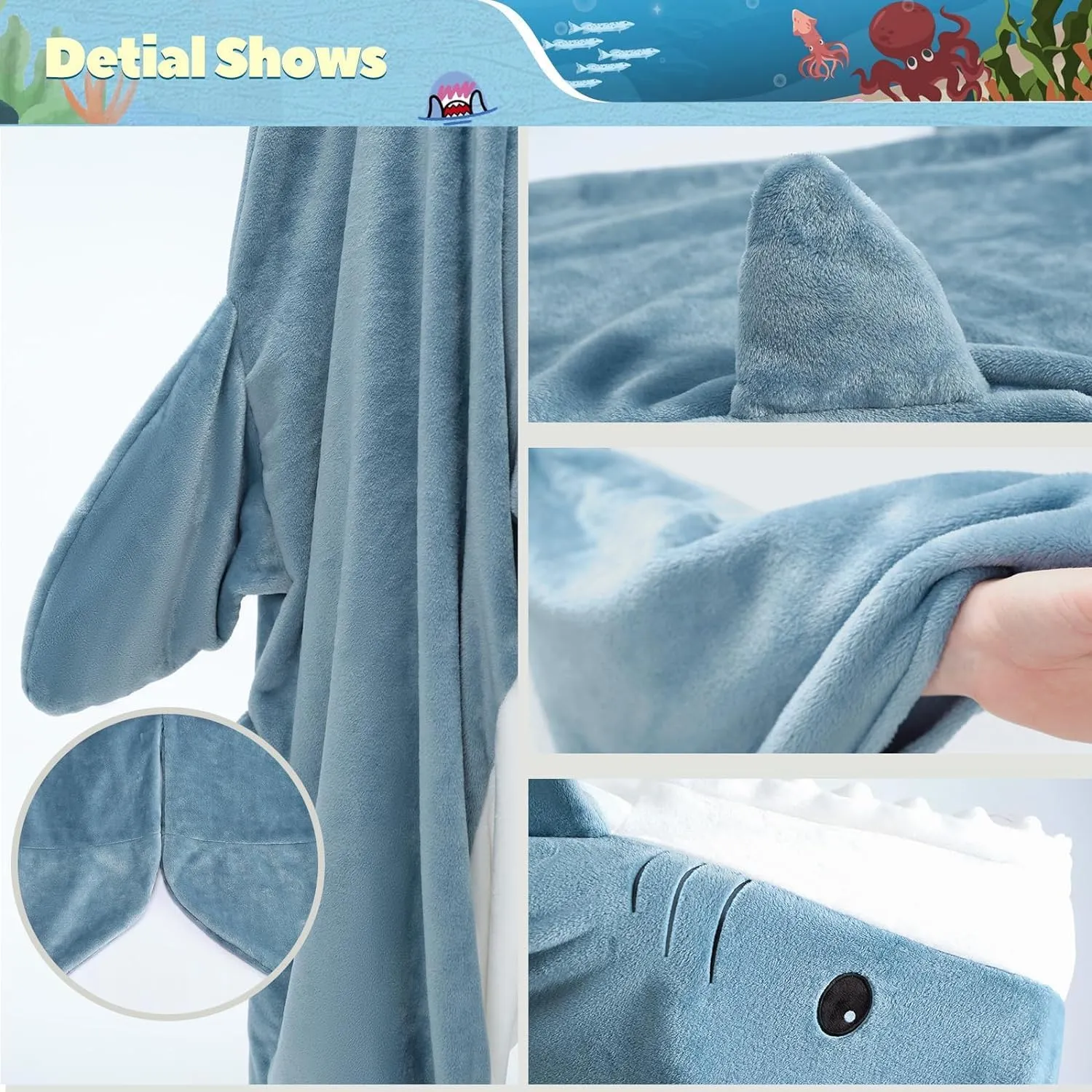 Touchat Shark Blanket for Adult Super Soft Cozy Flannel Throw Wearable Blanket, Cartoon Animals Blanket Hoodie, Sleeping Bag Cosplay Costume Blanket Gifts for Shark Lovers