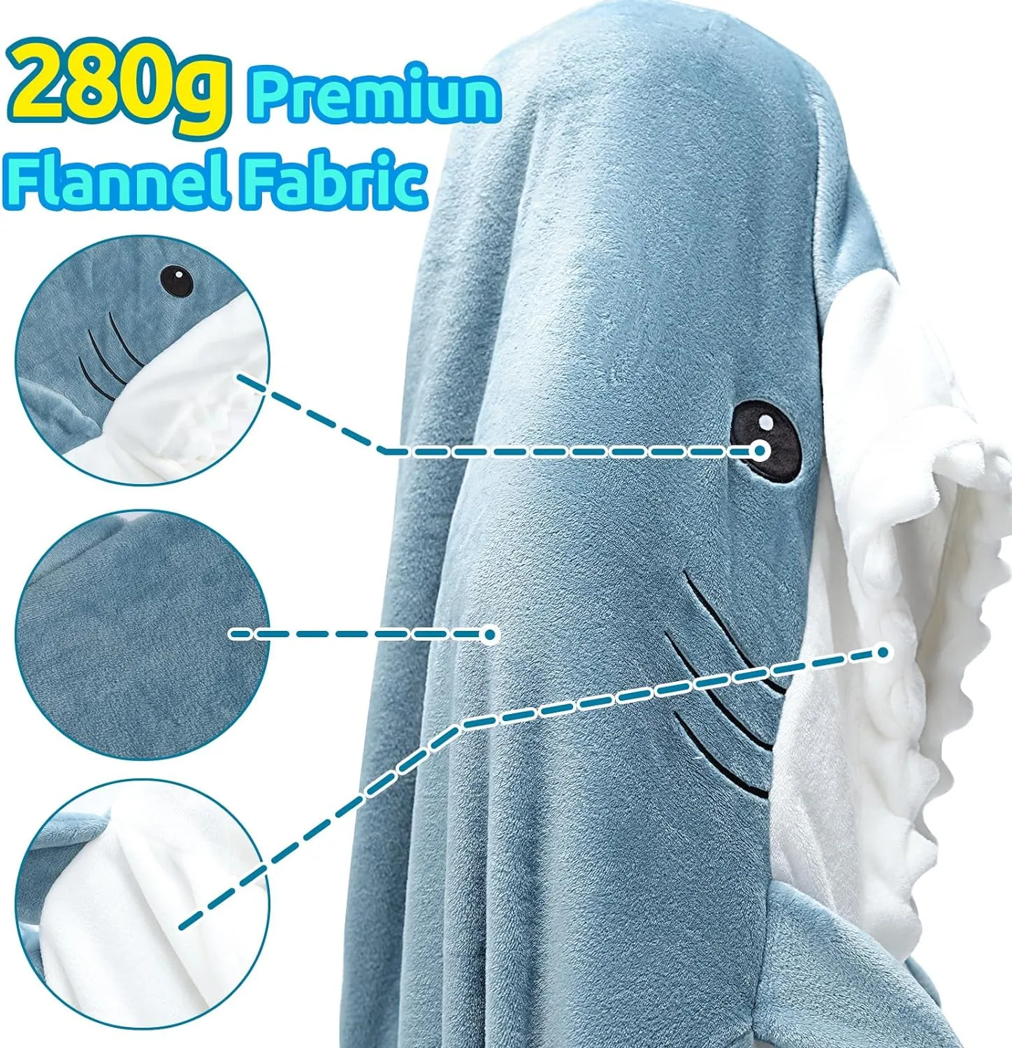 Touchat Shark Blanket Hoodie Onesie, Wearable Blanket Hoodie Adult, Warm Flannel Throw Blanket Shark Tail Sleeping Bag, Cartoon Costume Shark Onesie Funny Gifts for Adults (Blue, XL), X-Large