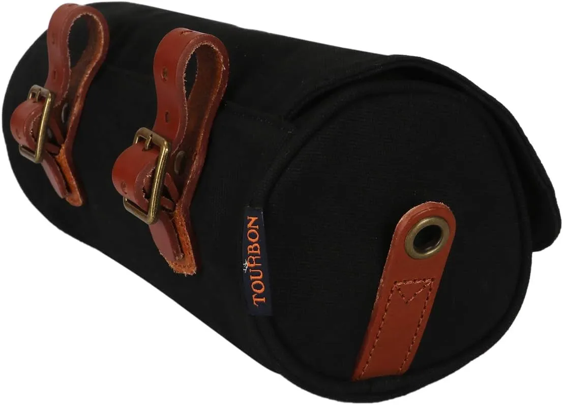 TOURBON Canvas Leather Bike Handlebar Bag with Shoulder Strap, 4.5L Bicycle Top Tube Pouch, Water-resistant Small Saddlebag storage bag for Cycling (Black)