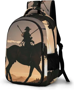 Travel Backpack for Men Women Casual Daypack Horseback Riding Silhouette with Spear Laptop Backpack Computer Bag Lightweight Shoulder Bag