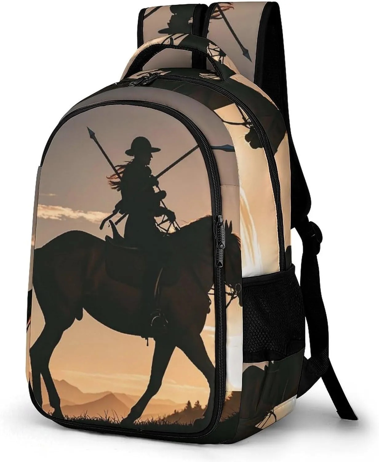 Travel Backpack for Men Women Casual Daypack Horseback Riding Silhouette with Spear Laptop Backpack Computer Bag Lightweight Shoulder Bag