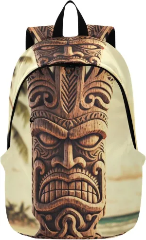 Travel Backpack for Women Men Wood Tiki Print Water-Resistant Large Capacity Casual Daypacks Bookbags Fits up to 15.6 inch Laptop