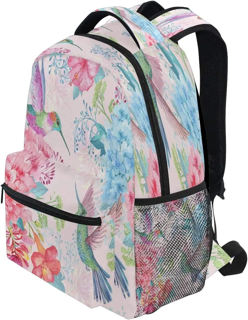 Tropical Flowers Hummingbirds Print Backpack Casual Daypacks Outdoor Sports Rucksack School Shoulder Bag for Men Women Boys Girls