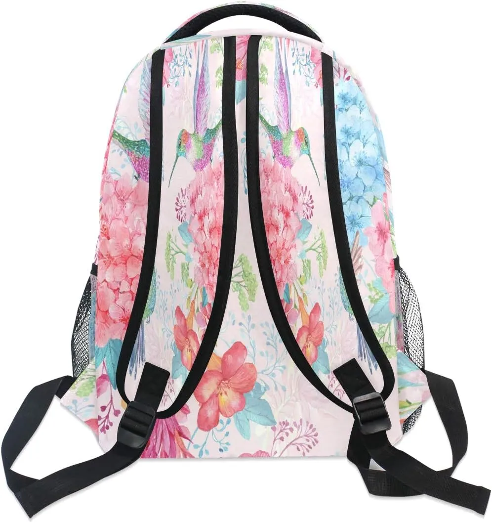 Tropical Flowers Hummingbirds Print Backpack Casual Daypacks Outdoor Sports Rucksack School Shoulder Bag for Men Women Boys Girls
