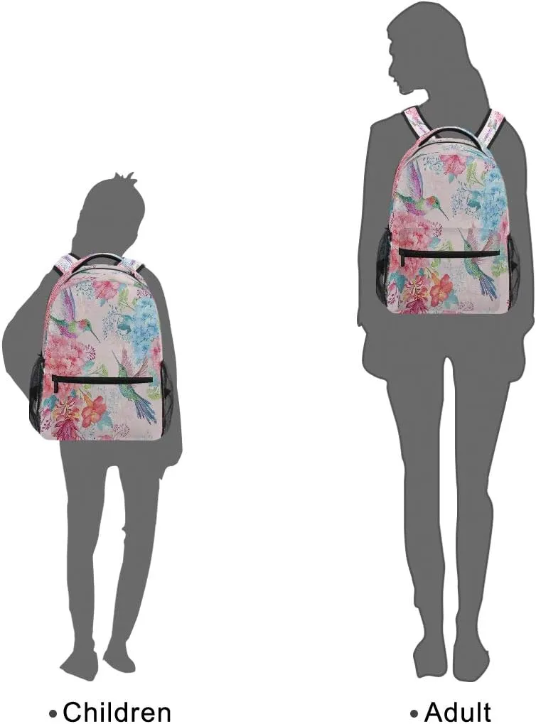 Tropical Flowers Hummingbirds Print Backpack Casual Daypacks Outdoor Sports Rucksack School Shoulder Bag for Men Women Boys Girls