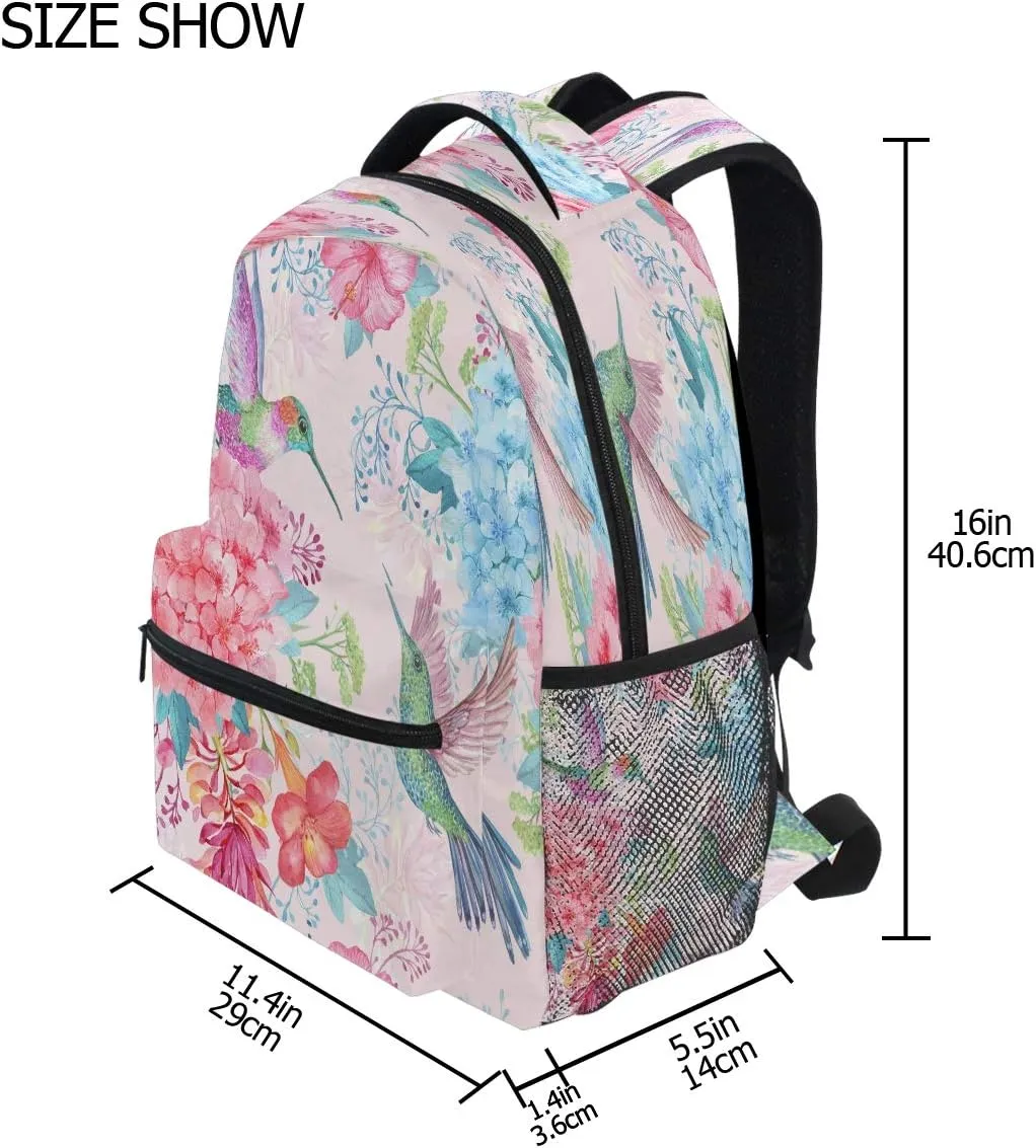 Tropical Flowers Hummingbirds Print Backpack Casual Daypacks Outdoor Sports Rucksack School Shoulder Bag for Men Women Boys Girls