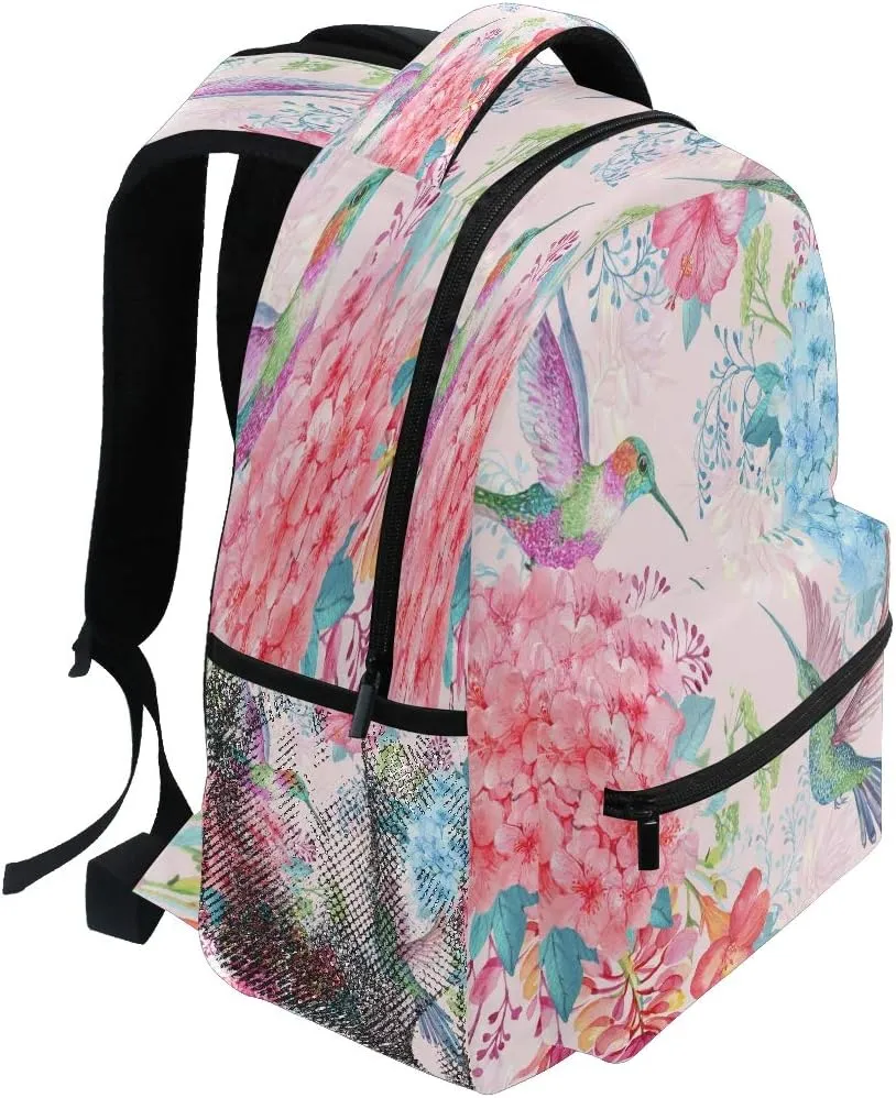 Tropical Flowers Hummingbirds Print Backpack Casual Daypacks Outdoor Sports Rucksack School Shoulder Bag for Men Women Boys Girls