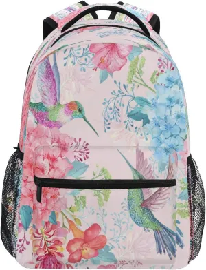 Tropical Flowers Hummingbirds Print Backpack Casual Daypacks Outdoor Sports Rucksack School Shoulder Bag for Men Women Boys Girls