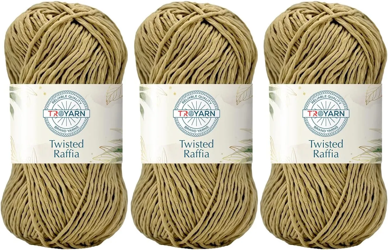 Troyarn Twisted Raffia Yarn for Crafting and Design for Creative Projects, Sustainable Soft Beach Bag,Hat, Hand Knitting Handbags Medium(4) 100% Polyester/(3x3.52 Oz)/(3x109 Yd) (11816 - Craft)