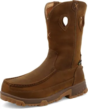 Twisted X Men's 11" Pull On Work Boot, Moc Toe Nano Toe with CellStretch, Distressed Saddle, 10 M