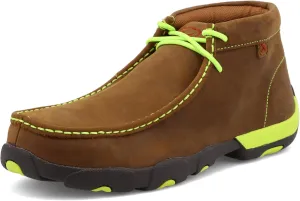 Twisted X Men's Work Chukka Driving Moc, Moc Toe Steel Toe, Distressed Saddle & Yellow, 10 M
