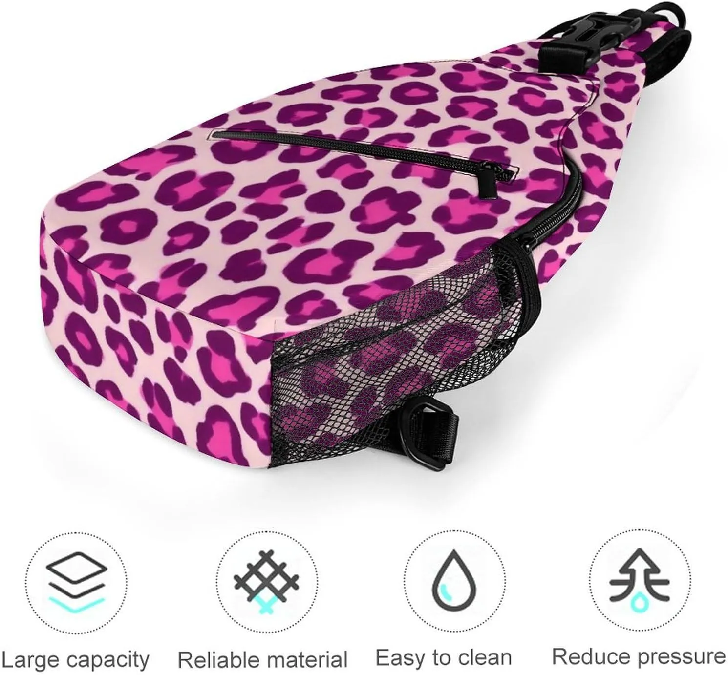 Ultra Lightweight Sling Shoulder Backpack Crossbody Daypacks Chest Shoulder Packs Multipurpose Anti-Theft Bag for Hiking Cycling Walking Dog, Cheetah Leopard Print Floral Pink