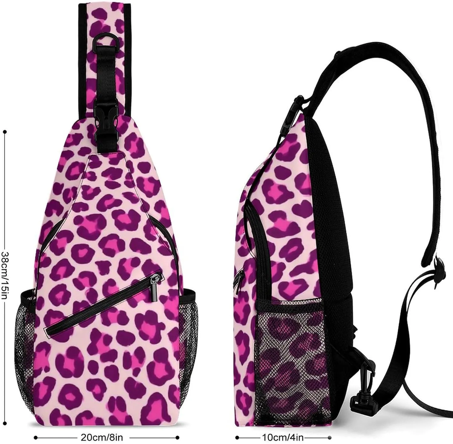 Ultra Lightweight Sling Shoulder Backpack Crossbody Daypacks Chest Shoulder Packs Multipurpose Anti-Theft Bag for Hiking Cycling Walking Dog, Cheetah Leopard Print Floral Pink
