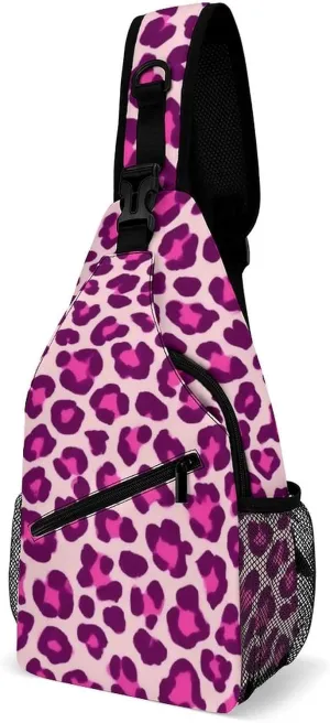 Ultra Lightweight Sling Shoulder Backpack Crossbody Daypacks Chest Shoulder Packs Multipurpose Anti-Theft Bag for Hiking Cycling Walking Dog, Cheetah Leopard Print Floral Pink