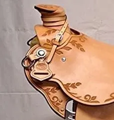 Umrah International Handmade Wade Tree A Fork Tooled Carved Work Premium Western Saddles for Horses Leather Equestrian Trail Saddles Tack Size: 10"-18" inches Seat Available U.I. 11