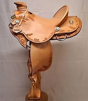 Umrah International Handmade Wade Tree A Fork Tooled Carved Work Premium Western Saddles for Horses Leather Equestrian Trail Saddles Tack Size: 10"-18" inches Seat Available U.I. 11