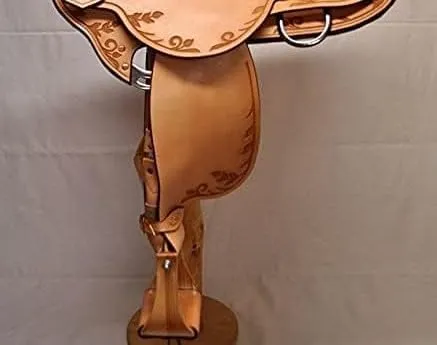 Umrah International Handmade Wade Tree A Fork Tooled Carved Work Premium Western Saddles for Horses Leather Equestrian Trail Saddles Tack Size: 10"-18" inches Seat Available U.I. 11