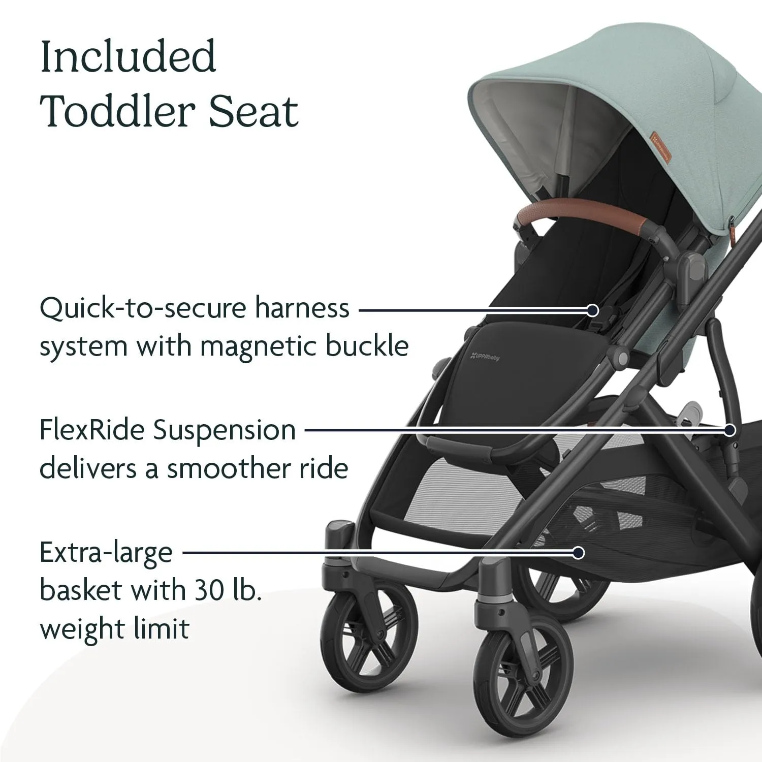 UPPAbaby Vista V3 Stroller - Full-Size Single-to-Double Stroller System - Toddler Seat, Bug Shield, Rain Shield, and Storage Bag Included - Kenzi (Mystic Aqua/Carbon Frame/Saddle Leather)