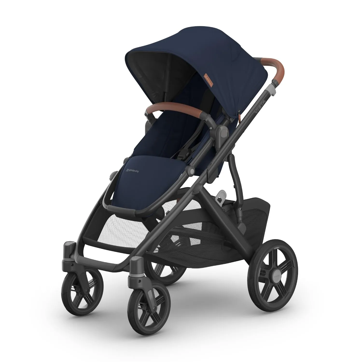 UPPAbaby Vista V3 Stroller - Full-Size Single-to-Double Stroller System - Toddler Seat, Bug Shield, Rain Shield, and Storage Bag Included - Noa (Navy/Carbon Frame/Saddle Leather)