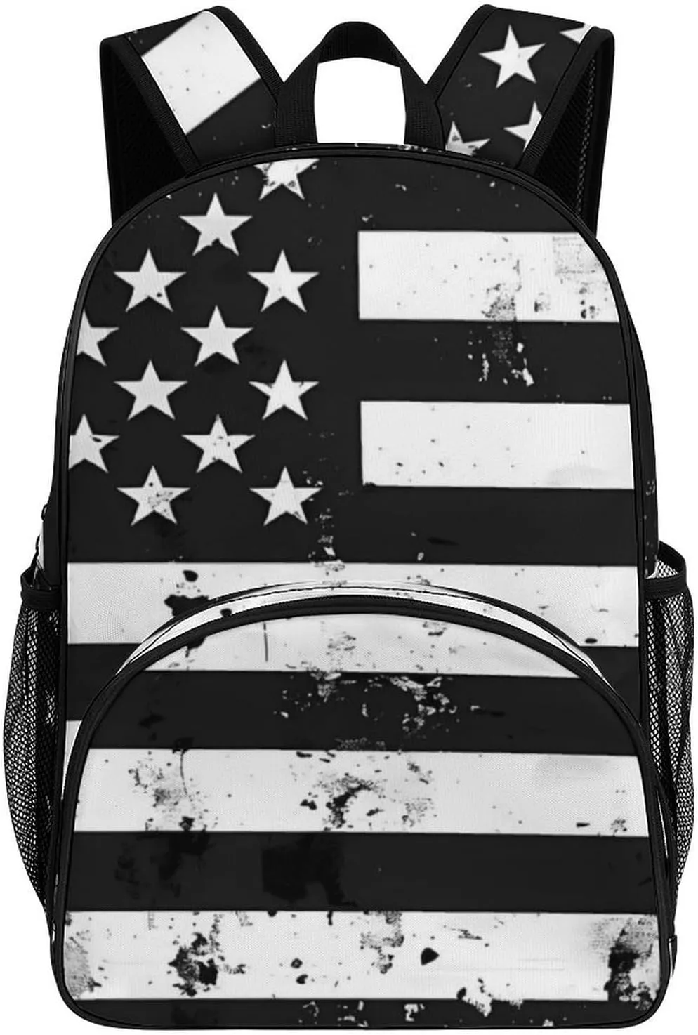 U.S Flag Black And White Backpack Print Laptop Bag Shoulder Bags Travel Casual Daypacks For Women Men