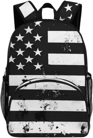 U.S Flag Black And White Backpack Print Laptop Bag Shoulder Bags Travel Casual Daypacks For Women Men