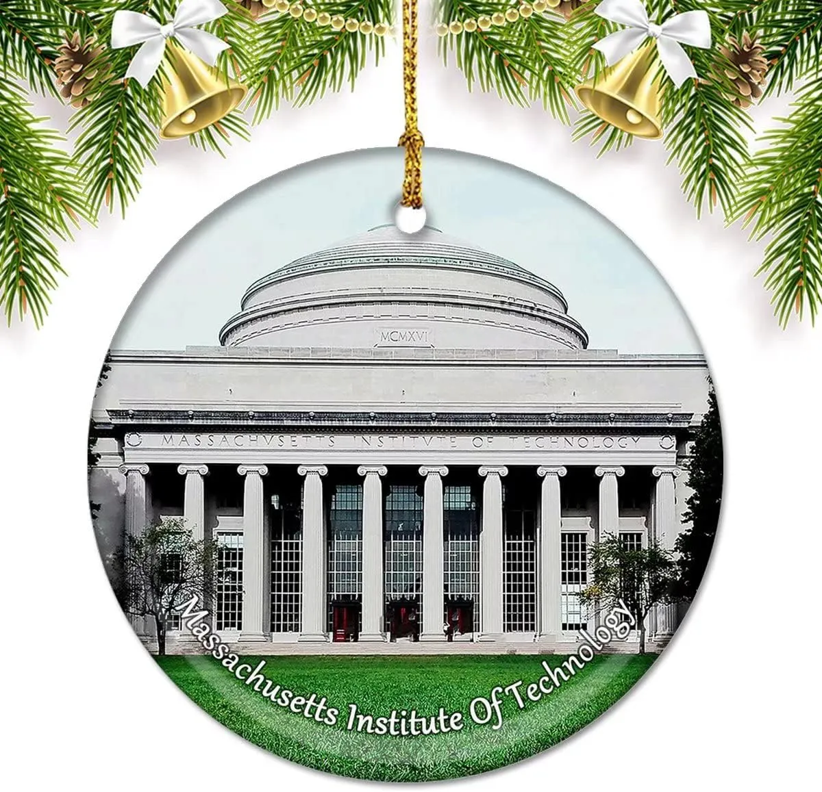 USA America Massachusetts Institute of Technology Boston Christmas Ornaments for Tree Ceramic Pendant Double Sided Ornament Decor Xmas Gifts Porcelain Travel Souvenirs